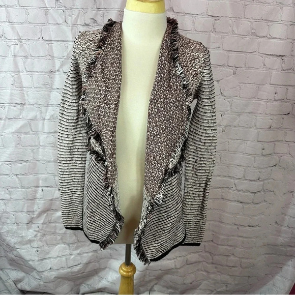 white house black market open front cardigan sweater fringe raw edge detail XS - Picture 1 of 9